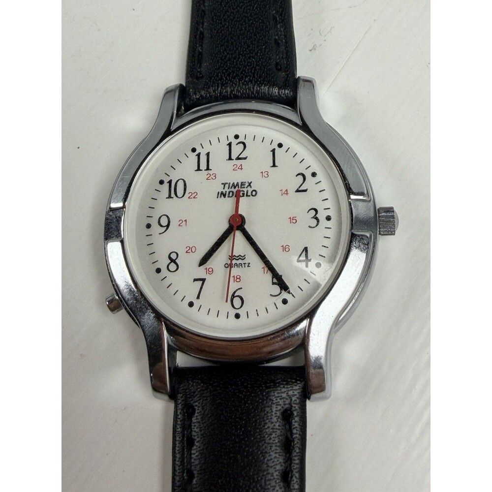 Timex Indiglo Quartz Watch 30.8mm White Dial New Leather Strap Fresh Battery